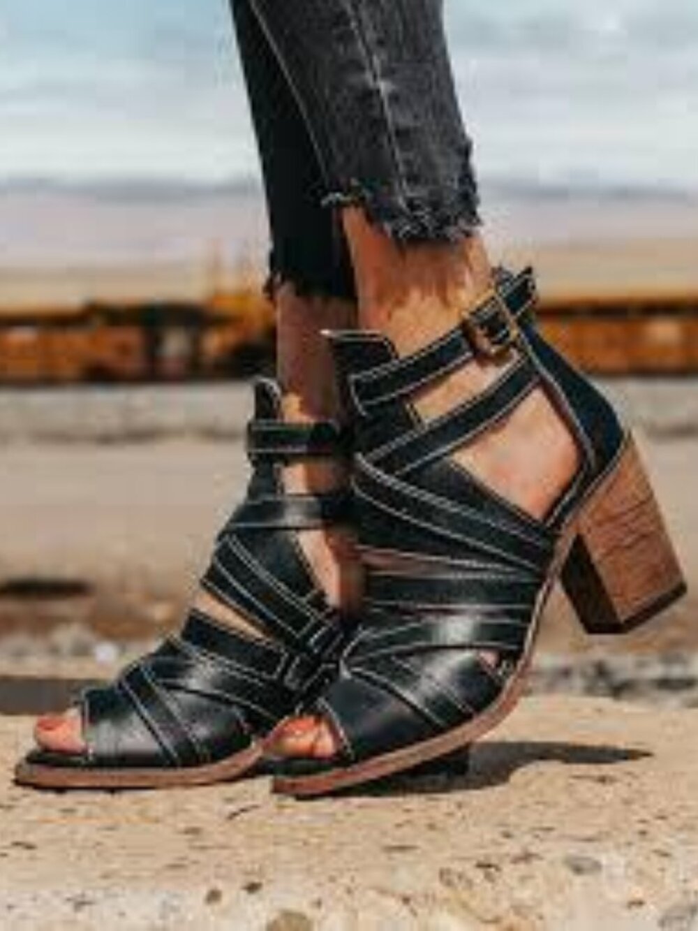 Freebird by Steven Claw Black Leather Strappy Heel Sandals Size 10
